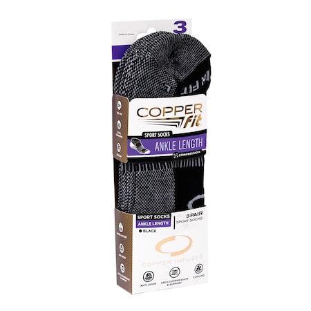 Copper Fit Sport Sock Blk L/Xl 3Pk CFSSBKLXL